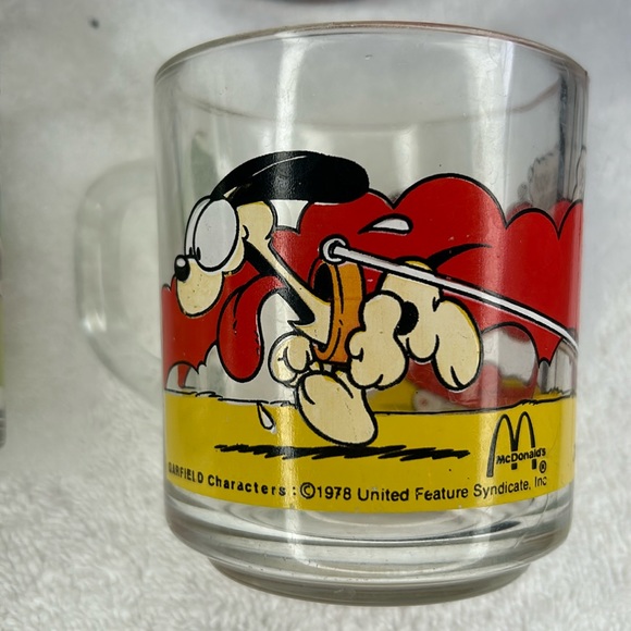 Vintage 1978 McDonald's Set of 4 Garfield/ Odie Glass Cups Mugs Jim Davis Anchor - Picture 8 of 11